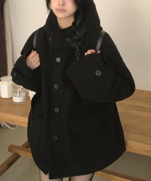 semplice(センプリチェ)の「フード付きコート(その他アウター・レディース・ブラック/グレー・F)」の9枚目の写真