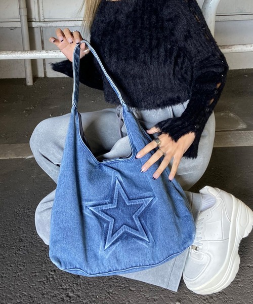 セール】ポーチ付エンボスデニムトートバッグ（トートバッグ）｜rire