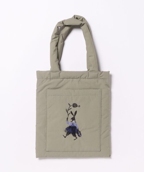 SUPER HAKKA(スーパーハッカ)の「「glanta」SUPER HAKKA×保坂優子 「散歩の時間」プリント+刺繍 中綿入りトートバッグ(トートバッグ・レディース・ブルー/カーキ・FREE)」の2枚目の写真