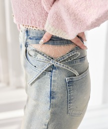 one after another NICE CLAUP | 【S/Mサイズ展開】サイドカット美脚リボンデニムパンツ(デニムパンツ)