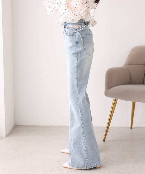 セール】【選べる4サイズ展開】サイドカット美脚ビジューデニムパンツ