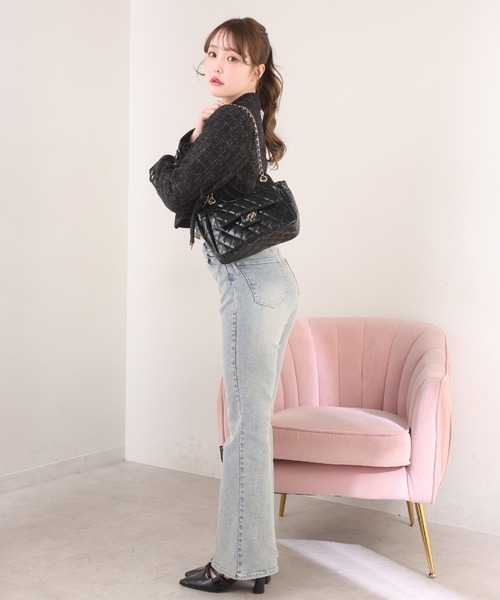 セール】【選べる4サイズ展開】サイドカット美脚ビジューデニムパンツ