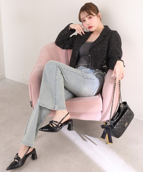 セール】【選べる4サイズ展開】サイドカット美脚ビジューデニムパンツ