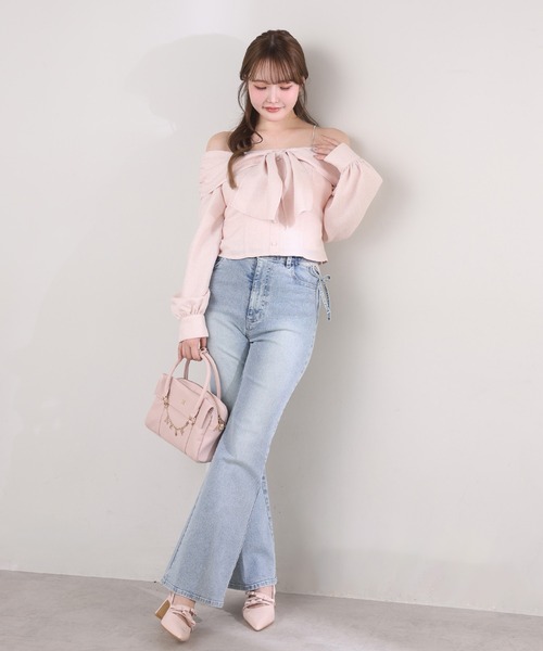 セール】【選べる4サイズ展開】サイドカット美脚ビジューデニムパンツ