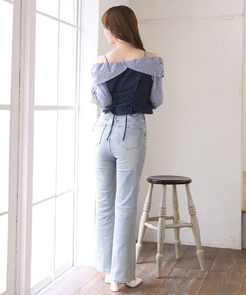 選べる4サイズ展開】サイドカット美脚ビジューデニムパンツ（デニム