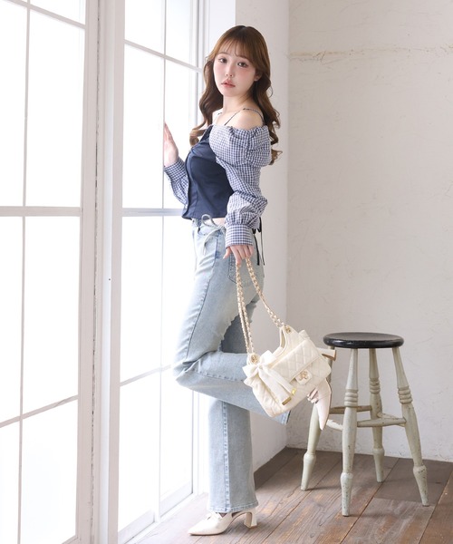 選べる4サイズ展開】サイドカット美脚ビジューデニムパンツ（デニム