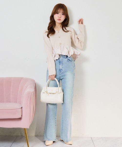 NICE CLAUP サイドカット美脚ビジューデニムパンツ 選べる4サイズ展開】サイドカット美脚ビジューデニムパンツ（デニム パンツ