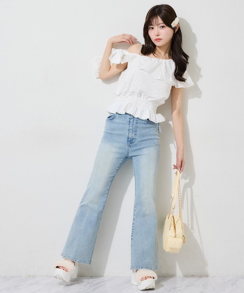 セール】【選べる4サイズ展開】サイドカット美脚ビジューデニムパンツ