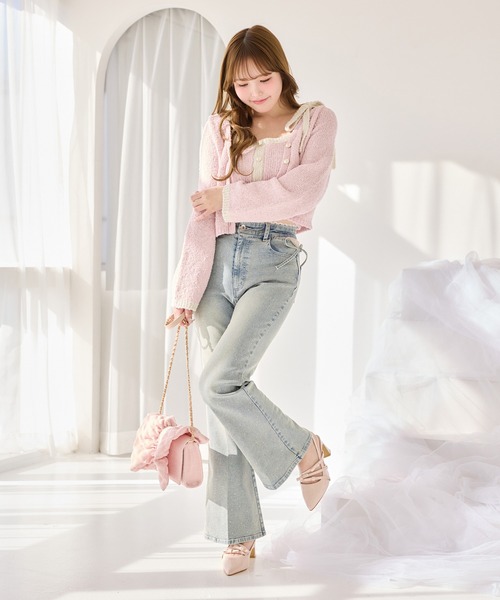 one after another NICE CLAUP（ワンアフターアナザーナイスクラップ）の「【S/Mサイズ展開】サイドカット美脚リボンデニムパンツ（デニムパンツ・レディース・ブルー系その他/ブラック/ライトブルー・SMALL/MEDIUM）」の15枚目の写真