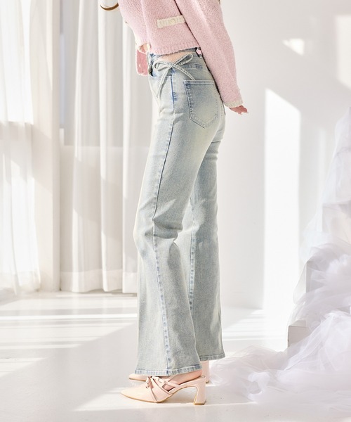 one after another NICE CLAUP（ワンアフターアナザーナイスクラップ）の「【S/Mサイズ展開】サイドカット美脚リボンデニムパンツ（デニムパンツ・レディース・ブルー系その他/ブラック/ライトブルー・SMALL/MEDIUM）」の20枚目の写真