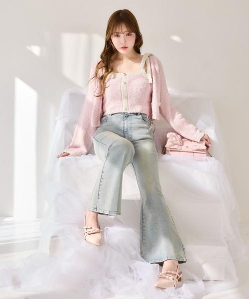 one after another NICE CLAUP（ワンアフターアナザーナイスクラップ）の「【S/Mサイズ展開】サイドカット美脚リボンデニムパンツ（デニムパンツ・レディース・ブルー系その他/ブラック/ライトブルー・SMALL/MEDIUM）」の17枚目の写真