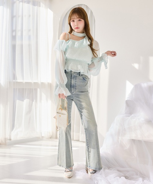 one after another NICE CLAUP（ワンアフターアナザーナイスクラップ）の「【選べる4サイズ展開】サイドカット美脚ビジューデニムパンツ（デニムパンツ・レディース・ブルー系その他/ブラック/ライトブルー・SMALL/MEDIUM/LARGE/X-SMALL）」の21枚目の写真