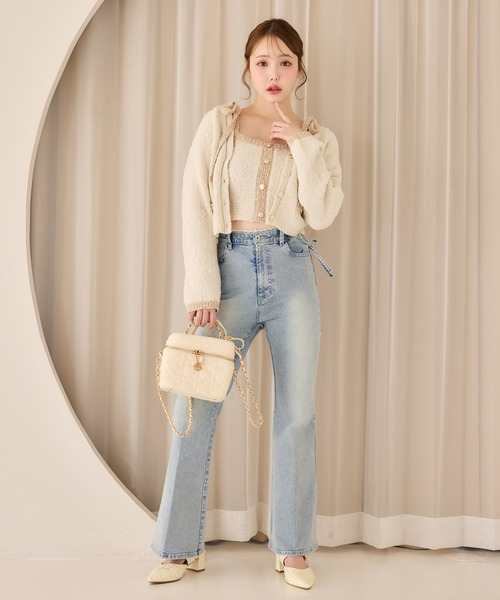 one after another NICE CLAUP（ワンアフターアナザーナイスクラップ）の「【S/Mサイズ展開】サイドカット美脚リボンデニムパンツ（デニムパンツ・レディース・ブルー系その他/ブラック/ライトブルー・SMALL/MEDIUM）」の21枚目の写真