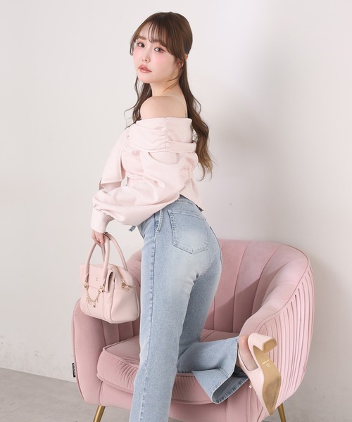 選べる4サイズ展開】サイドカット美脚ビジューデニムパンツ（デニム
