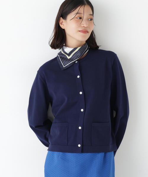 human woman（ヒューマンウーマン）の「◆【ウォッシャブル】オーガニックコットン混プレーティングライン入カーディガン（カーディガン/ボレロ・レディース・ネイビー/グリーン/ベージュ系その他2・MEDIUM）」の3枚目の写真