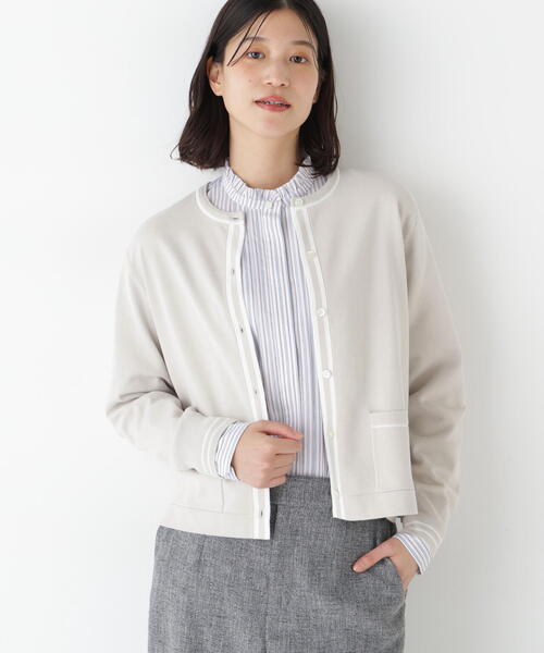 human woman（ヒューマンウーマン）の「◆【ウォッシャブル】オーガニックコットン混プレーティングライン入カーディガン（カーディガン/ボレロ・レディース・ネイビー/グリーン/ベージュ系その他2・MEDIUM）」の5枚目の写真