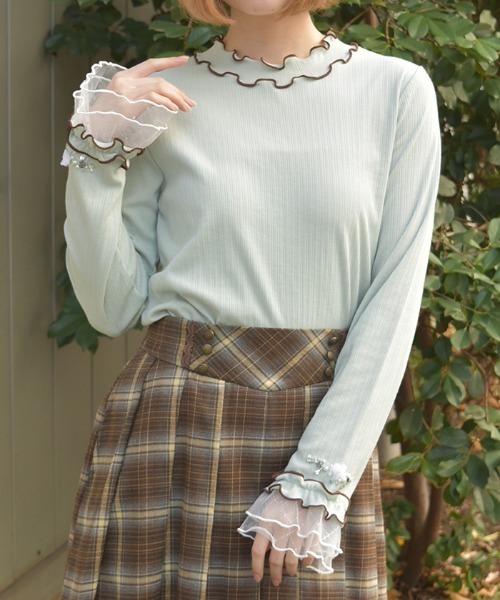 axes femme（アクシーズファム）の「格子ラメチュールメロープルオーバー（Tシャツ/カットソー・レディース・ブラック/イエロー/ミント/ホワイト/ピンク・FREE）」の3枚目の写真