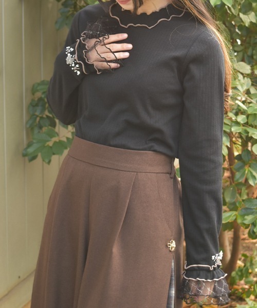 axes femme（アクシーズファム）の「格子ラメチュールメロープルオーバー（Tシャツ/カットソー・レディース・ブラック/イエロー/ミント/ホワイト/ピンク・FREE）」の2枚目の写真