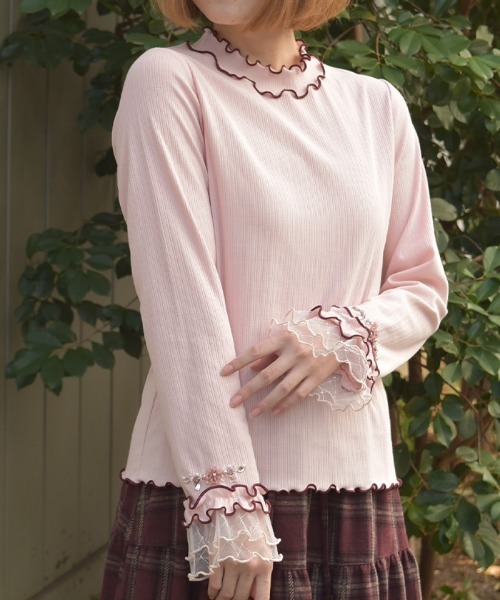 axes femme（アクシーズファム）の「格子ラメチュールメロープルオーバー（Tシャツ/カットソー・レディース・ブラック/イエロー/ミント/ホワイト/ピンク・FREE）」の6枚目の写真