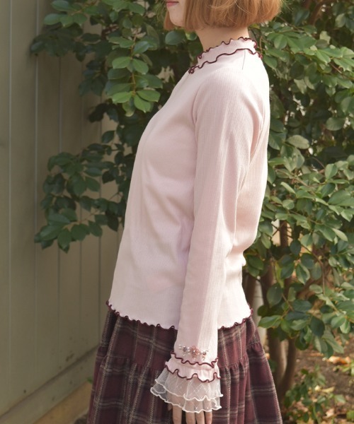 axes femme（アクシーズファム）の「格子ラメチュールメロープルオーバー（Tシャツ/カットソー・レディース・ブラック/イエロー/ミント/ホワイト/ピンク・FREE）」の7枚目の写真