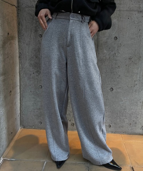 ROGER AND RAW（ロジャーアンドロウ）の「［起毛ポンチ］ベルト付きラインストーンストレートパンツ（その他パンツ・レディース・ホワイト/ブラック/グレー・FREE）」の12枚目の写真