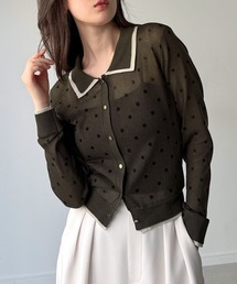 junoah（ジュノア）の「襟付きレイヤードシアードットニットカーディガン（カーディガン/ボレロ）」