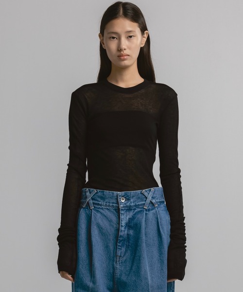 CINOH（チノ）の「TENCEL CASHMERE RIB LONG SLEEVE T-SHIRT（Tシャツ/カットソー・レディース・ブラック/ブルー/ホワイト・38）」の19枚目の写真