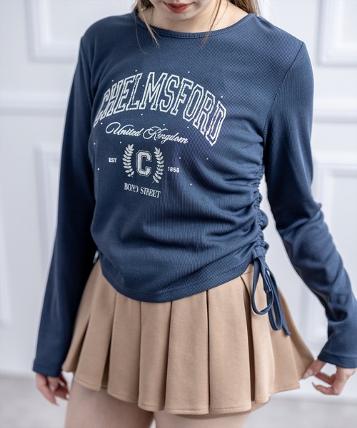 clear（クリア）の「ラインストーン付きカレッジロゴプリントリブカットソー［大人 カジュアル 着回し力抜群］（Tシャツ/カットソー・レディース・アイボリー/グレー/ネイビー・F）」の3枚目の写真