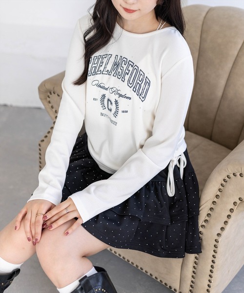 clear（クリア）の「ラインストーン付きカレッジロゴプリントリブカットソー［大人 カジュアル 着回し力抜群］（Tシャツ/カットソー・レディース・アイボリー/グレー/ネイビー・F）」の2枚目の写真
