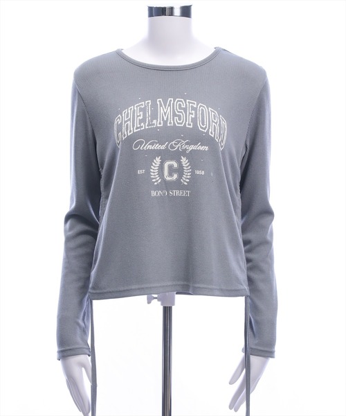 clear（クリア）の「ラインストーン付きカレッジロゴプリントリブカットソー［大人 カジュアル 着回し力抜群］（Tシャツ/カットソー・レディース・アイボリー/グレー/ネイビー・F）」の18枚目の写真