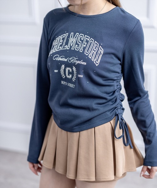 clear（クリア）の「ラインストーン付きカレッジロゴプリントリブカットソー［大人 カジュアル 着回し力抜群］（Tシャツ/カットソー・レディース・アイボリー/グレー/ネイビー・F）」の4枚目の写真