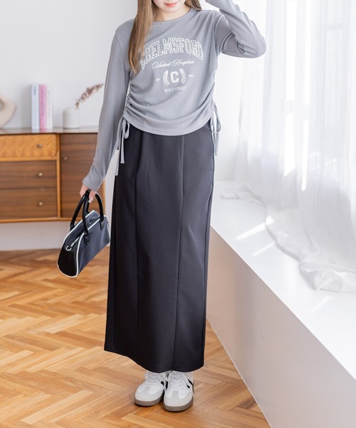clear（クリア）の「ラインストーン付きカレッジロゴプリントリブカットソー［大人 カジュアル 着回し力抜群］（Tシャツ/カットソー・レディース・アイボリー/グレー/ネイビー・F）」の10枚目の写真