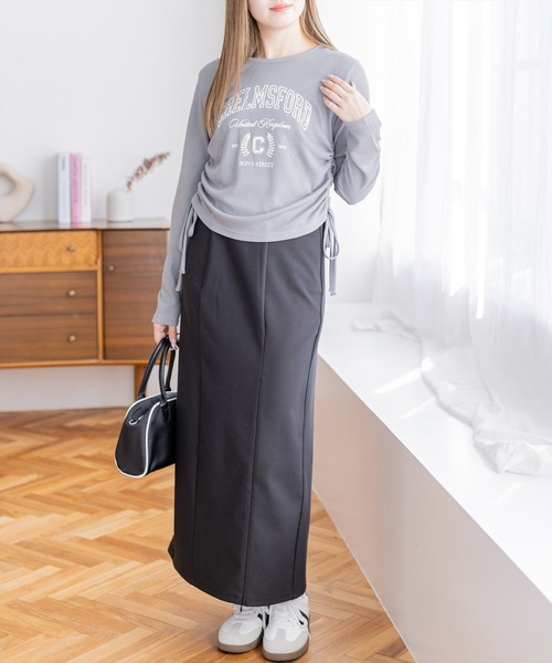 clear（クリア）の「ラインストーン付きカレッジロゴプリントリブカットソー［大人 カジュアル 着回し力抜群］（Tシャツ/カットソー・レディース・アイボリー/グレー/ネイビー・F）」の11枚目の写真