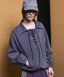 《UNISEX》Fade Half Lace-up Prime-Over Collared Sweatshirt/フェードハーフレースアッププライムオーバー襟付きスウェット【MAISON SPECIAL/メゾンスペシャル】