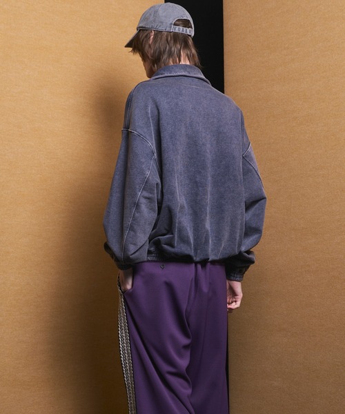 UNISEX》Fade Half Lace-up Prime-Over Collared Sweatshirt/フェード