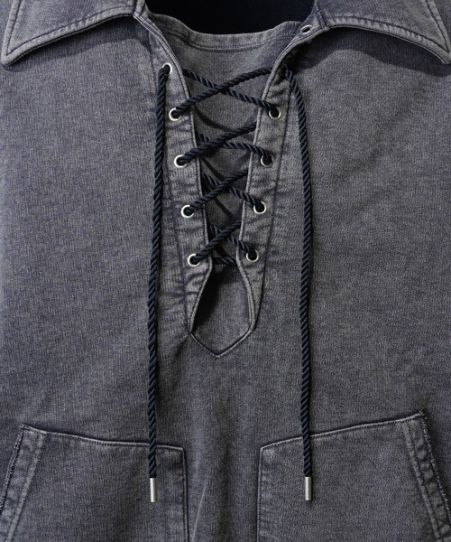 UNISEX》Fade Half Lace-up Prime-Over Collared Sweatshirt/フェード