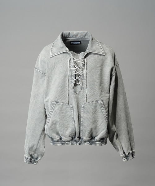 UNISEX》Fade Half Lace-up Prime-Over Collared Sweatshirt/フェード