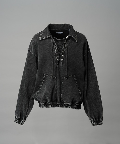 セール】《UNISEX》Fade Half Lace-up Prime-Over Collared Sweatshirt