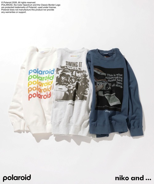 niko and...（ニコアンド）の「【Polaroid(ポラロイド)】プリントプルオーバー（Tシャツ/カットソー・メンズ・ライトグレー/オフホワイト/ブルー・MEDIUM/LARGE）」の4枚目の写真