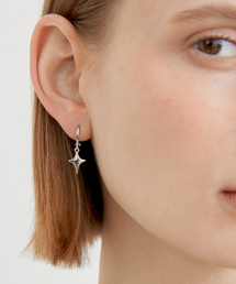 hanging star pendant one touch earrings (E039_silver)