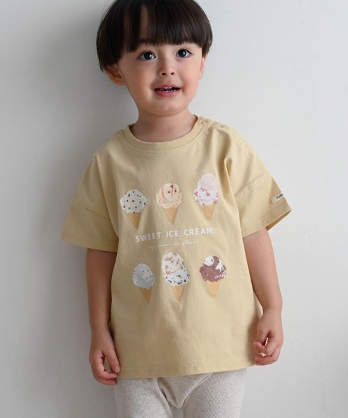 PUPPAPUPO(プッパプーポ)の「【接触冷感】 半袖 Tシャツ(Tシャツ/カットソー・キッズ・グレイッシュベージュ/アイボリー/オートミール/イエロー/ホワイト・110/100/90/80)」の5枚目の写真