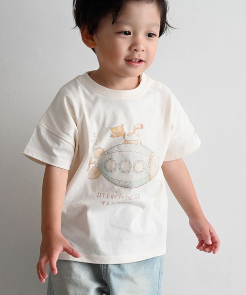 PUPPAPUPO(プッパプーポ)の「【接触冷感】 半袖 Tシャツ(Tシャツ/カットソー・キッズ・グレイッシュベージュ/アイボリー/オートミール/イエロー/ホワイト・110/100/90/80)」の1枚目の写真
