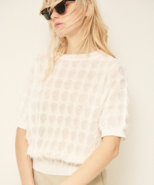 Rouge vif Anna（ルージュヴィフアンナ）の「ドットシアーフリンジニット（ニット/セーター・レディース・オフホワイト/ブラック/モスグリーン・フリー）」の2枚目の写真