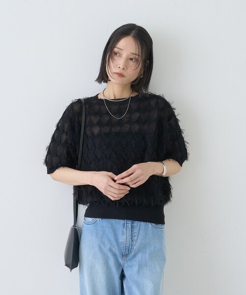 Rouge vif Anna（ルージュヴィフアンナ）の「ドットシアーフリンジニット（ニット/セーター・レディース・オフホワイト/ブラック/モスグリーン・フリー）」の17枚目の写真