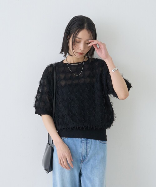 Rouge vif Anna（ルージュヴィフアンナ）の「ドットシアーフリンジニット（ニット/セーター・レディース・オフホワイト/ブラック/モスグリーン・フリー）」の18枚目の写真