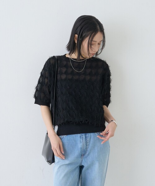 Rouge vif Anna（ルージュヴィフアンナ）の「ドットシアーフリンジニット（ニット/セーター・レディース・オフホワイト/ブラック/モスグリーン・フリー）」の19枚目の写真