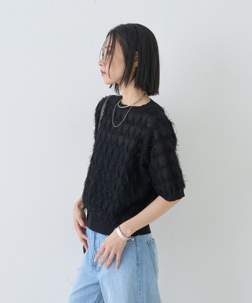 Rouge vif Anna（ルージュヴィフアンナ）の「ドットシアーフリンジニット（ニット/セーター・レディース・オフホワイト/ブラック/モスグリーン・フリー）」の20枚目の写真