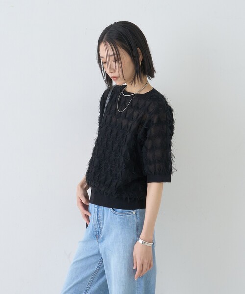 Rouge vif Anna（ルージュヴィフアンナ）の「ドットシアーフリンジニット（ニット/セーター・レディース・オフホワイト/ブラック/モスグリーン・フリー）」の21枚目の写真