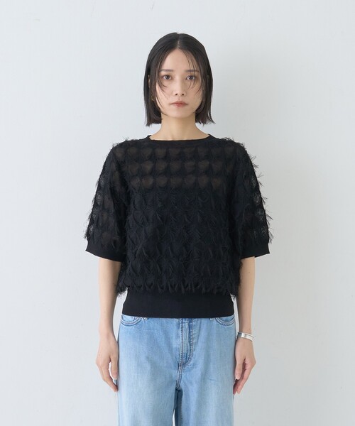 Rouge vif Anna（ルージュヴィフアンナ）の「ドットシアーフリンジニット（ニット/セーター・レディース・オフホワイト/ブラック/モスグリーン・フリー）」の9枚目の写真