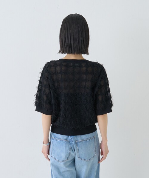 Rouge vif Anna（ルージュヴィフアンナ）の「ドットシアーフリンジニット（ニット/セーター・レディース・オフホワイト/ブラック/モスグリーン・フリー）」の11枚目の写真